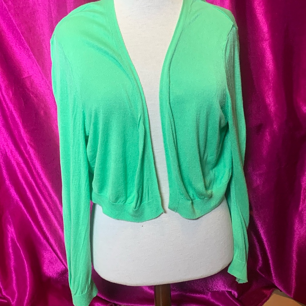 Talbots peppermint, green light, white cardigan, size large, unique design